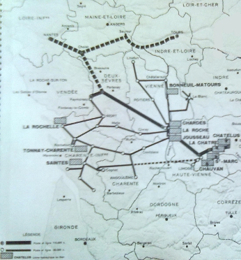 Centrales de production et réseau électrique  en région Poitou-Charentes en 1931